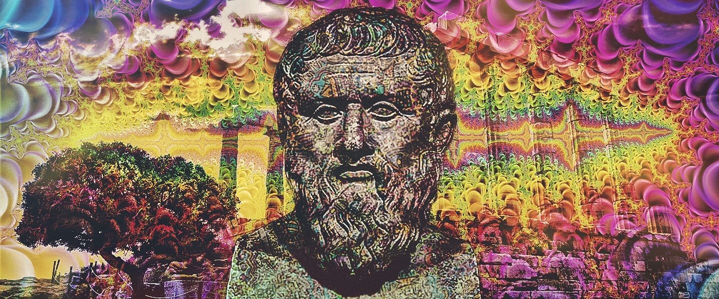 Plato with psychedelic background