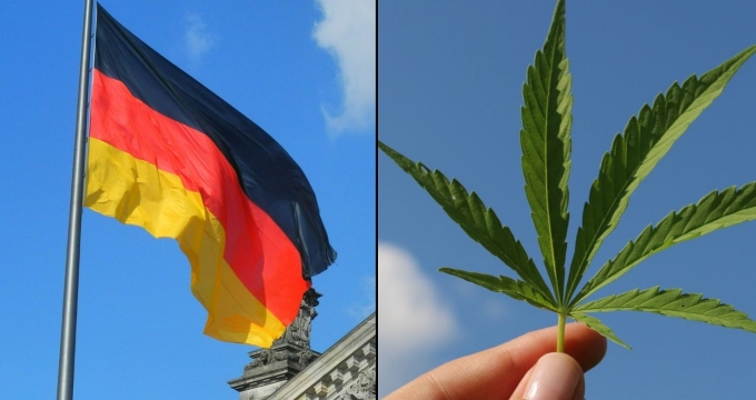 German flag and cannabis leaf